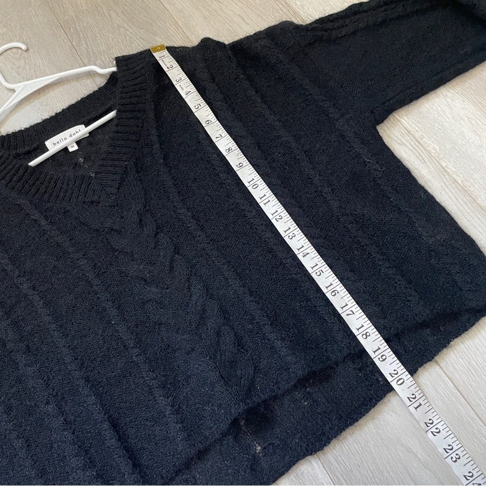 Bella Dahl Sweater mohair wool v neck cable knit womens Black (medium) boxy crop - Picture 6 of 7